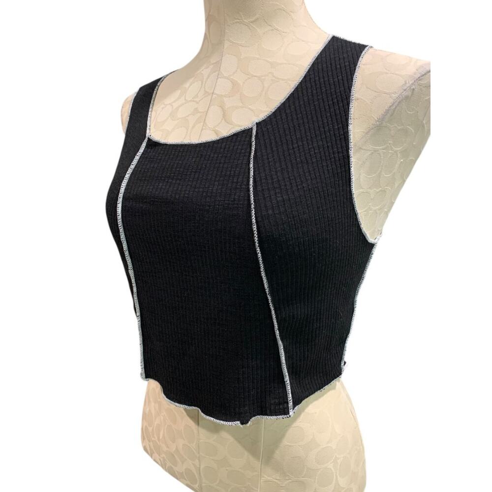 Size 10 Princess Polly Womens Black Contrast Stitch Ribbed Tank Top